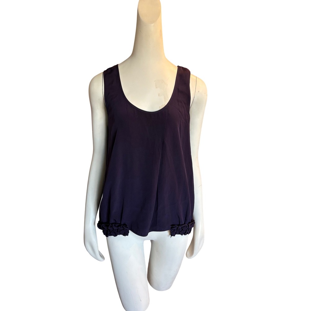 Madison Marcus Purple 100% Silk Rosette Ruffle Hem Tank Top Blouse Large